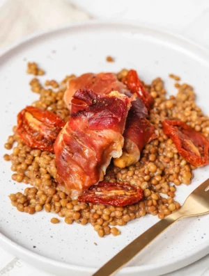 Prosciutto Wrapped Chicken With Lentils
