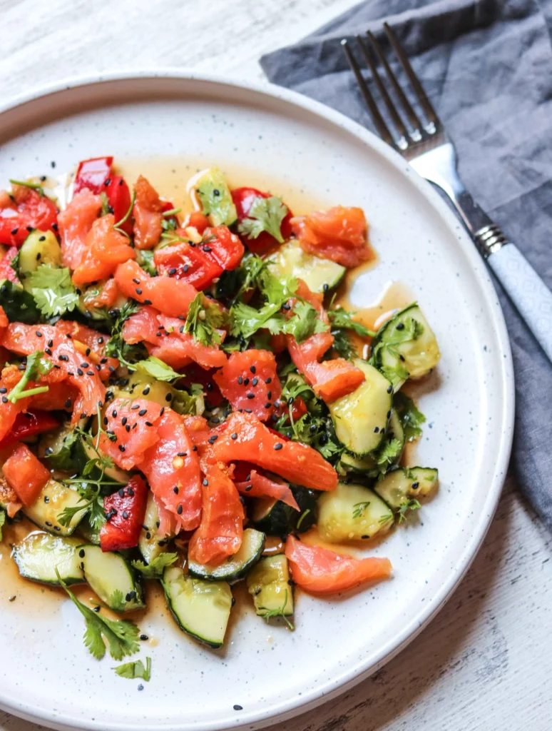 Crushed Cucumber Salad With Salmon