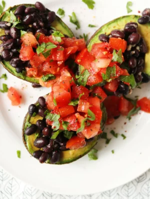Grilled Avo With Black Beans & Salsa