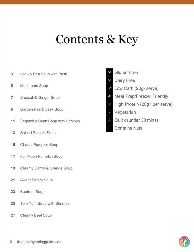 Soup Recipe Pack Contents & Key