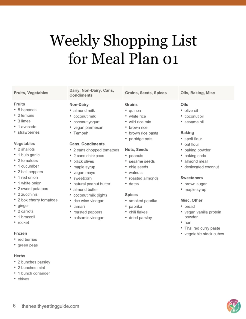 Vegan Recipe Pack Weekly Shopping List 01