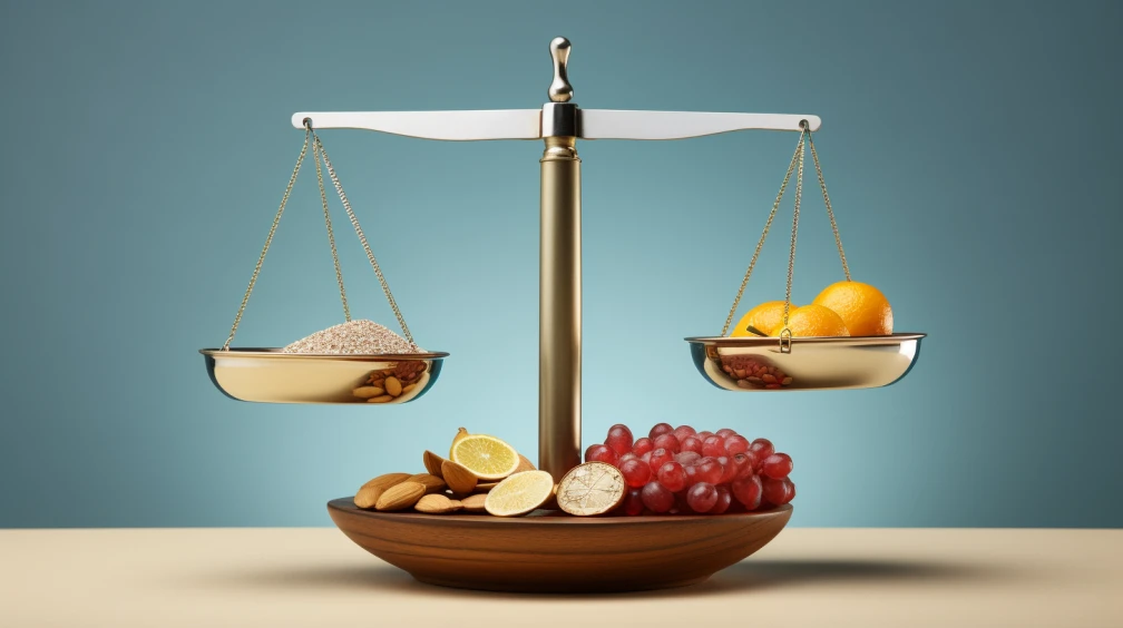 a balanced scale, with gut health on one side and mood on the other, symbolizing the importance of maintaining gut health for overall wellbeing