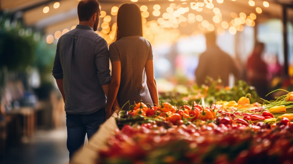 Couple shopping at farmers market