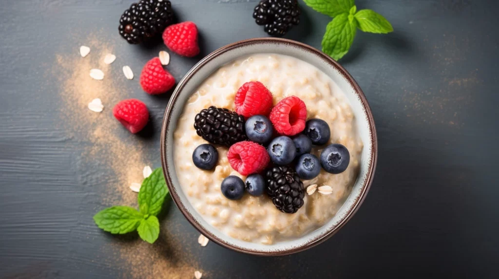 bowl of oatmeal topped with berries