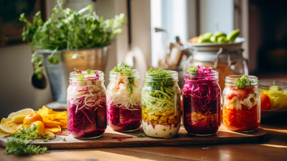 bright kitchen with sauerkraut as a topping for sandwiches