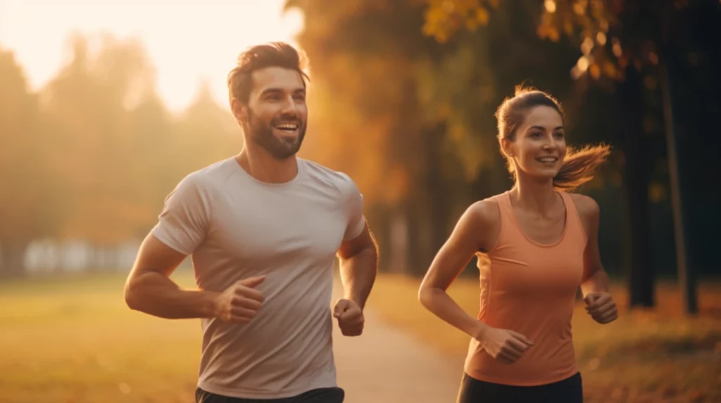 fit couple running in park